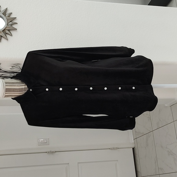 Susan Graver Black Velour Button Down Blouse Shirt Top Size XSP / S / SP / XS - Picture 2 of 10
